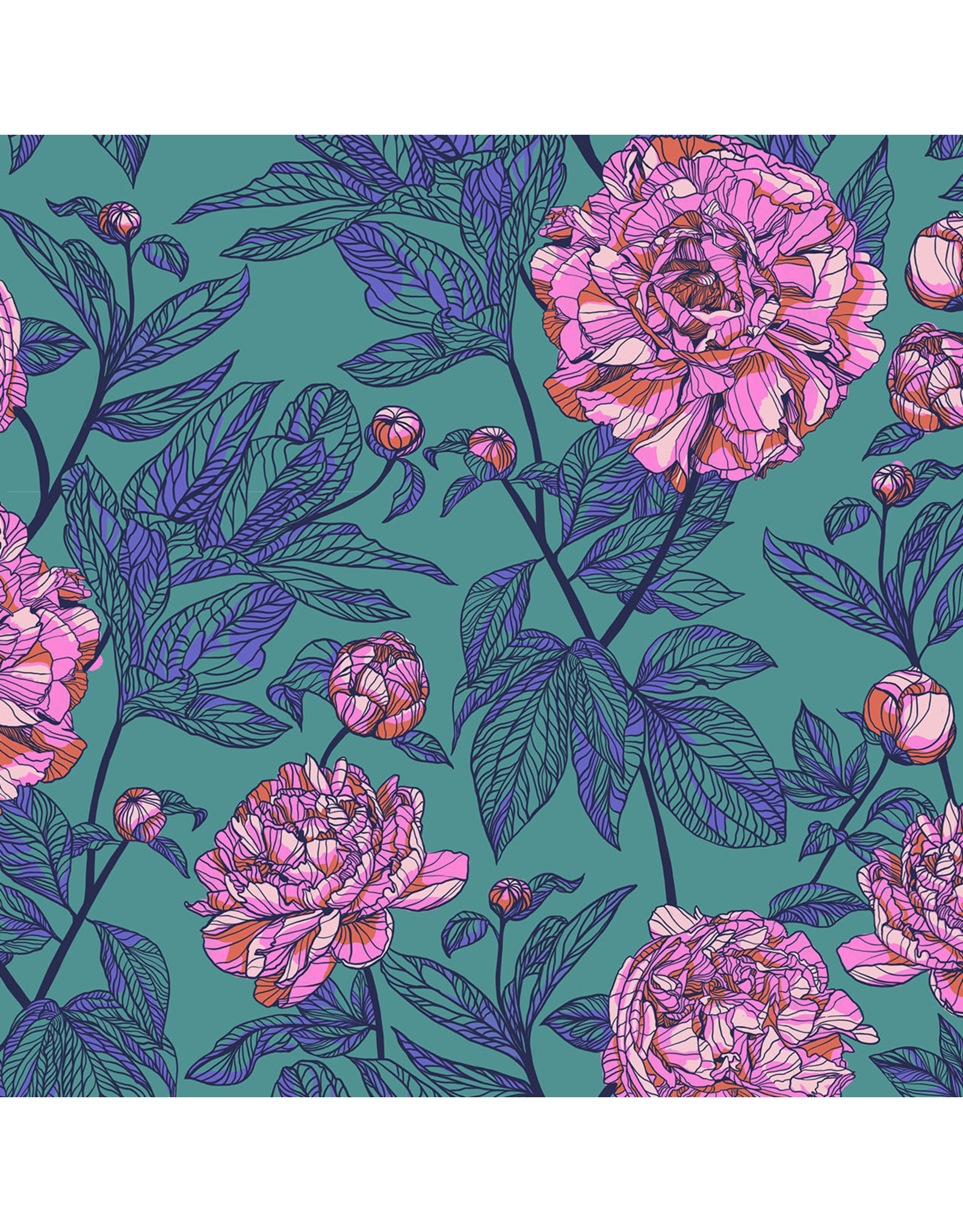 Anna Maria 108" Wide Back, Indelible, Peony in Jade,  Fabric Half-Yards