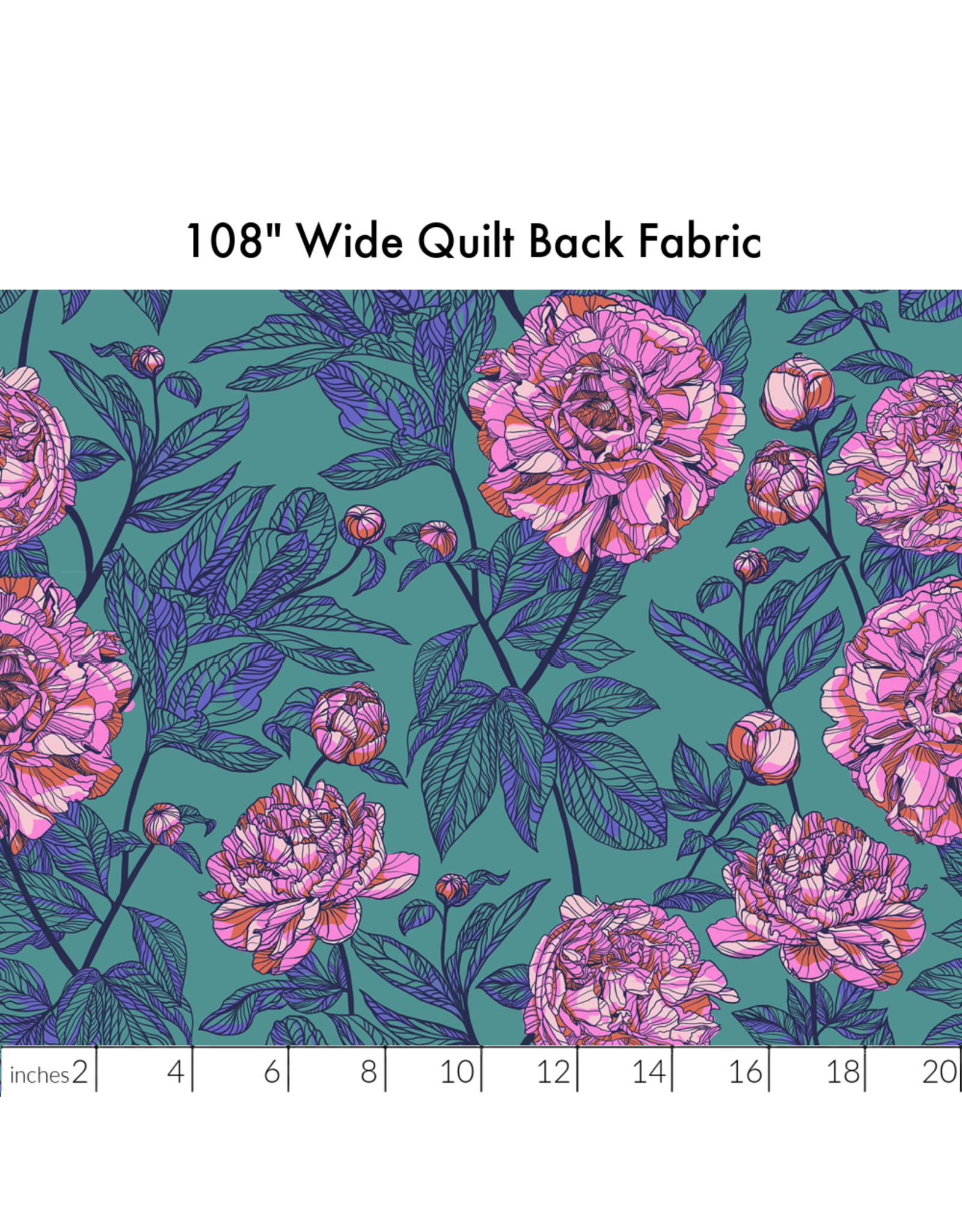 Anna Maria 108" Wide Back, Indelible, Peony in Jade,  Fabric Half-Yards