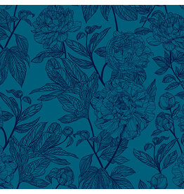 Anna Maria Indelible, Peony in Ocean, Fabric Half-Yards