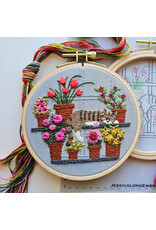 Jessica Long Embroidery Catnap with Flowers, Embroidery Kit