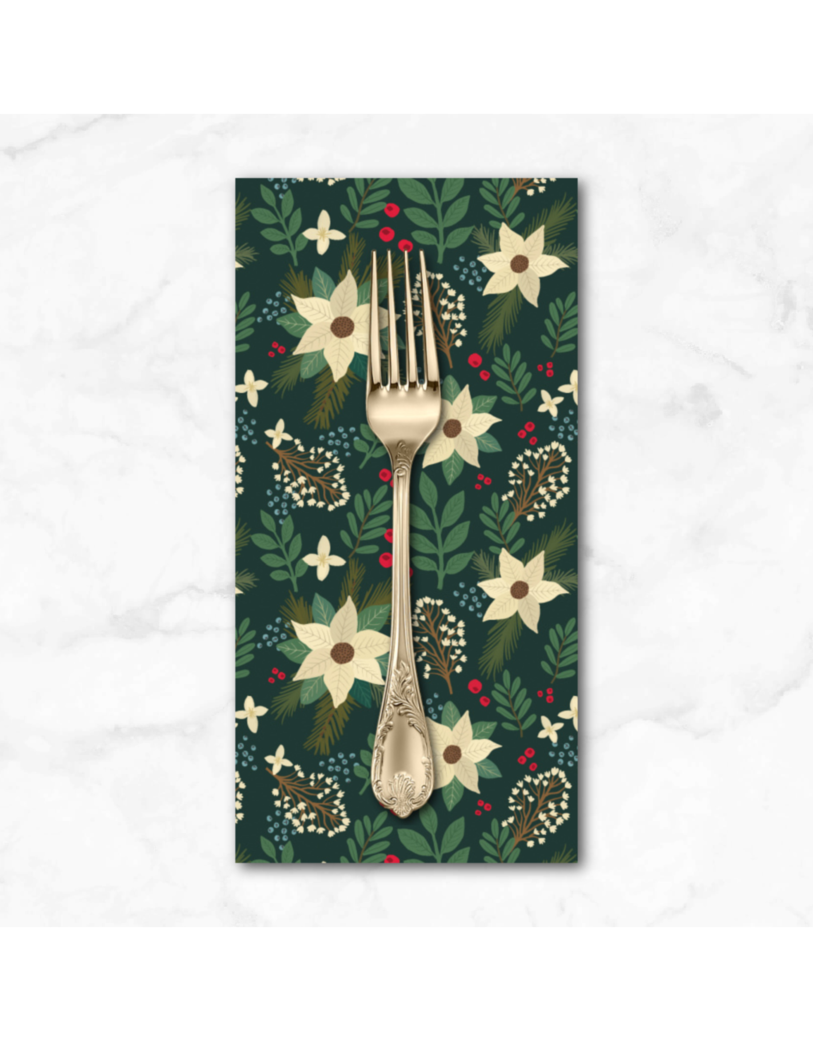 Christmas Collection Christmas Cabin, Winter Floral in Green, Dinner Napkin