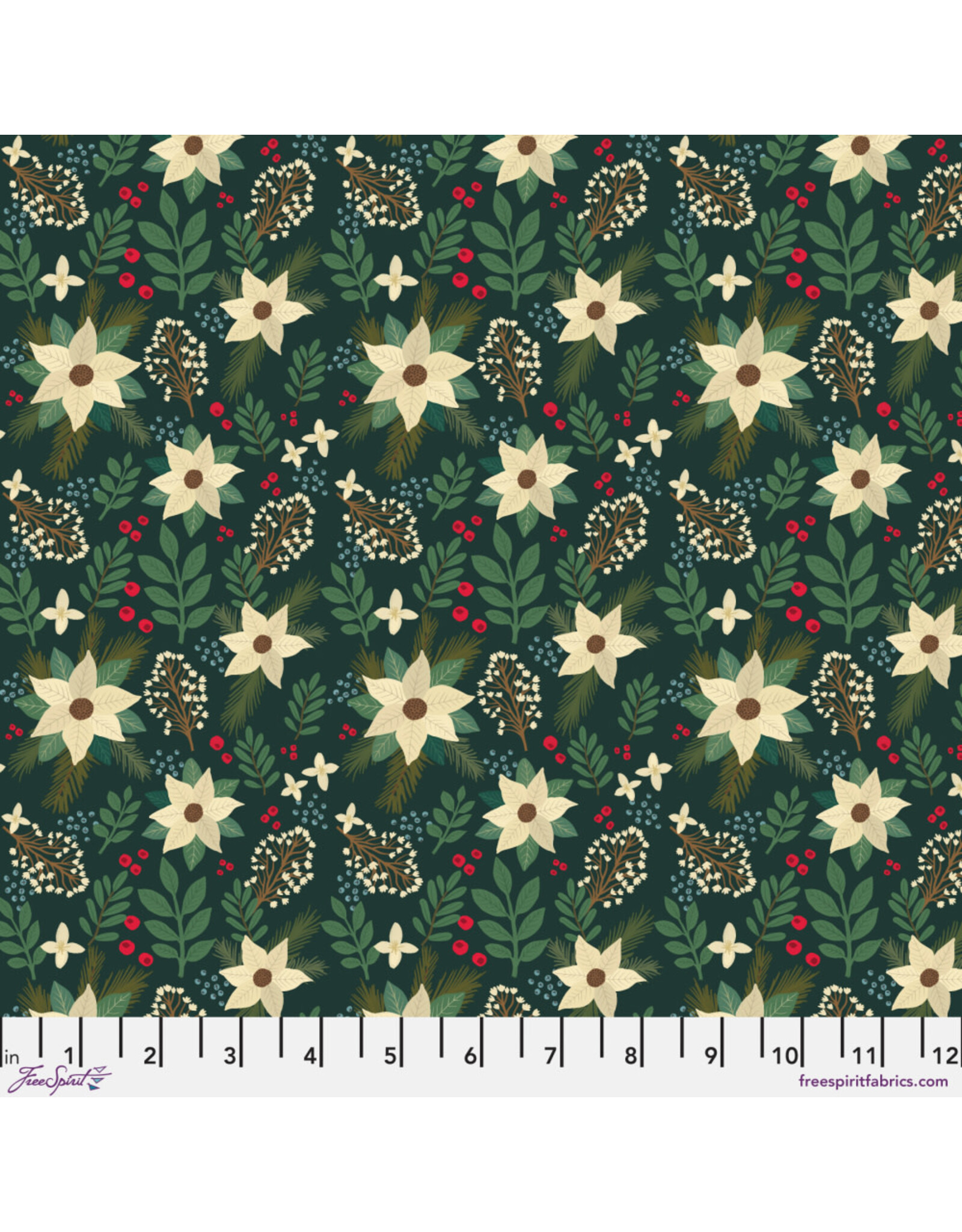 Christmas Collection Christmas Cabin, Winter Floral in Green, Dinner Napkin