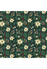 Mia Charro Christmas Cabin, Winter Floral in Green, Fabric Half-Yards