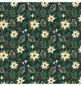Mia Charro Christmas Cabin, Winter Floral in Green, Fabric Half-Yards