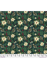 Mia Charro Christmas Cabin, Winter Floral in Green, Fabric Half-Yards