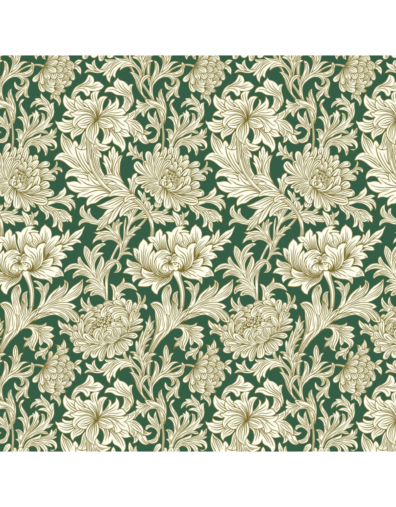 William Morris & Co. Morris & Co, The Oxford Holiday Collection, Chrysanthemum Toile in Forest, Fabric Half-Yards