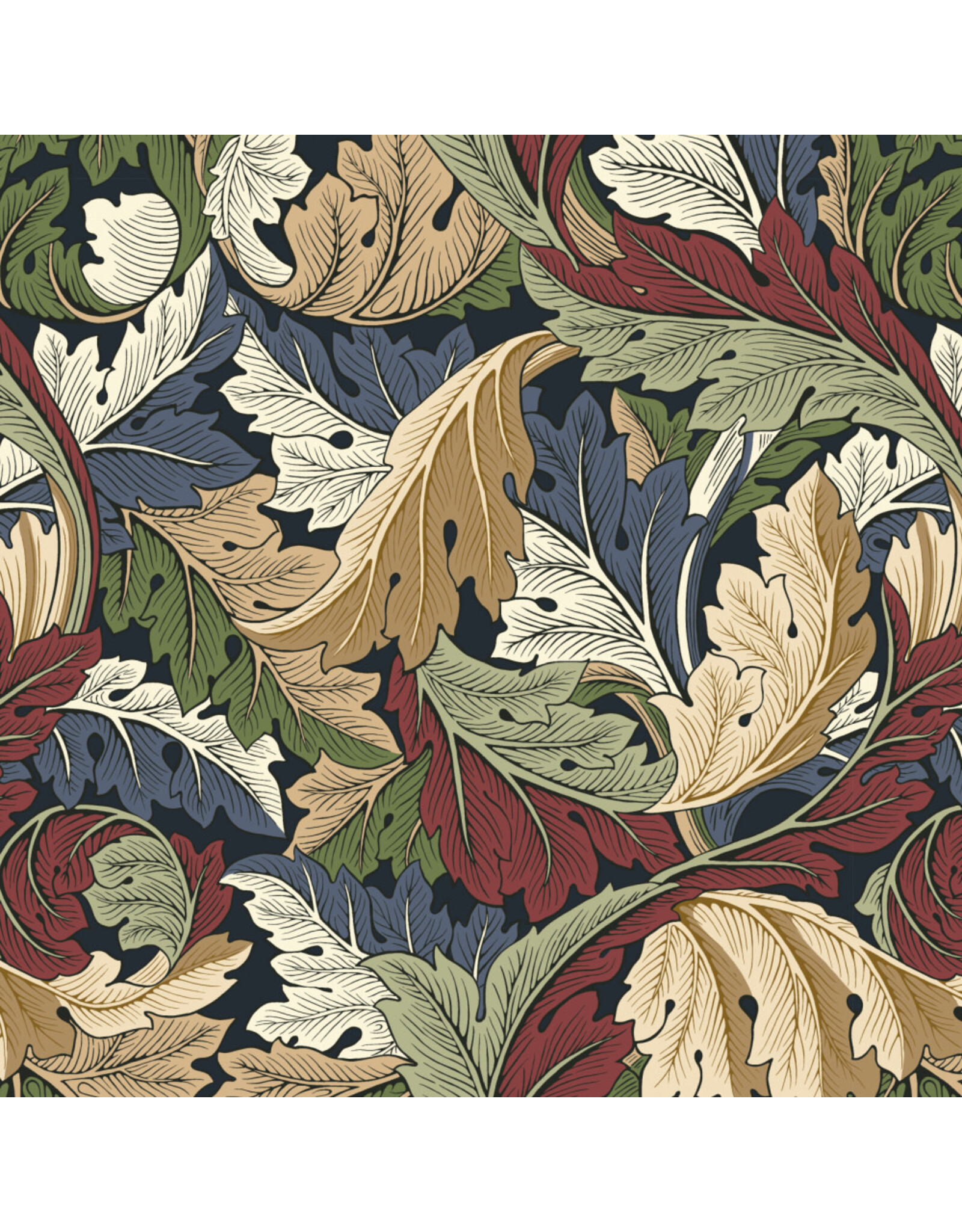 William Morris & Co. Morris & Co, The Oxford Holiday Collection, Medium Acanthus in Ink, Fabric Half-Yards