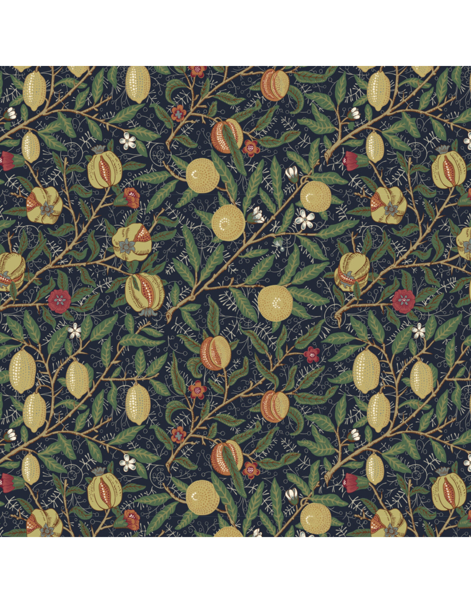 William Morris & Co. Morris & Co, The Oxford Holiday Collection, Medium Fruit in Ink, Fabric Half-Yards