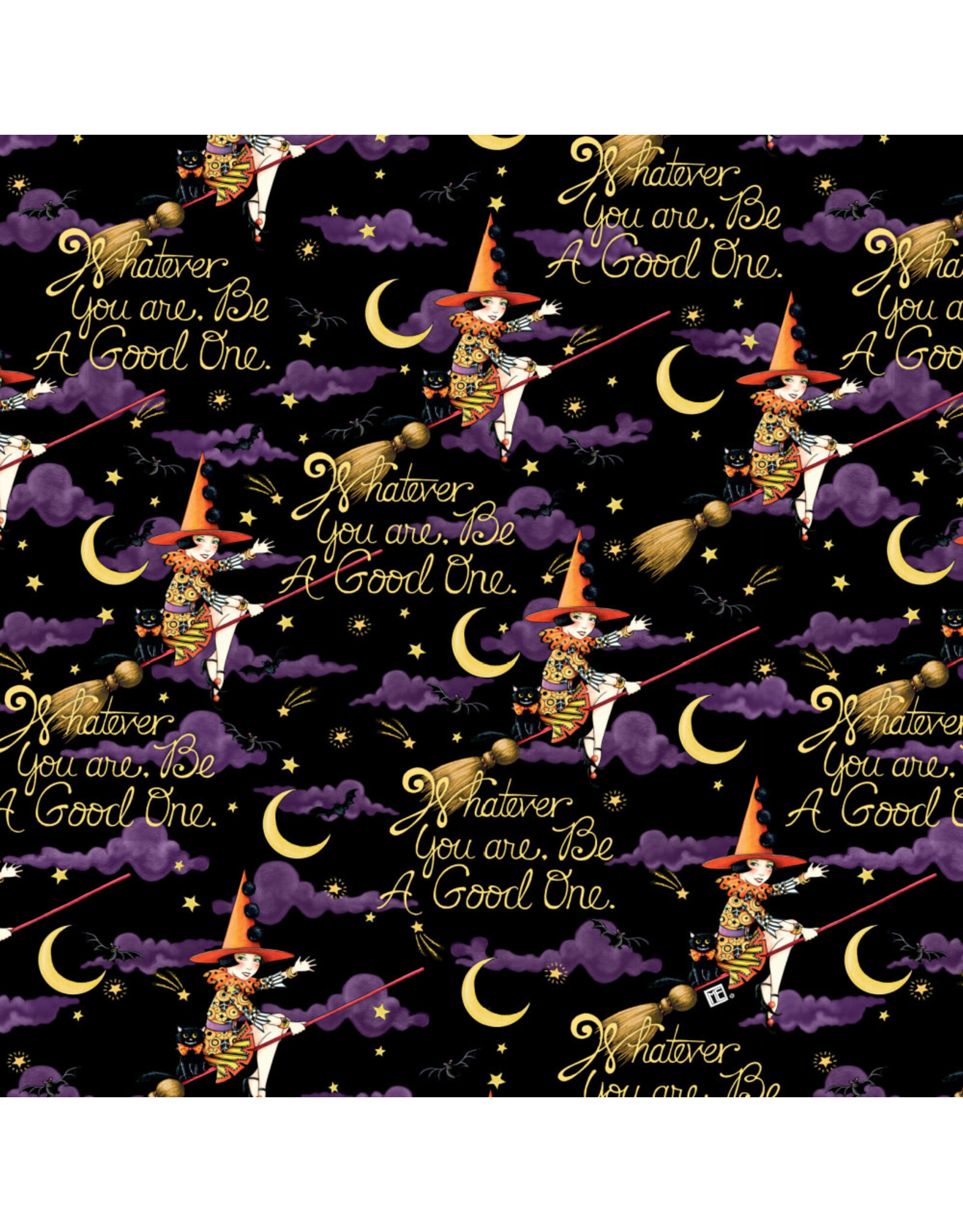 Mary Engelbreit Spooky Cute Halloween, Be a Good One in Black, Fabric Half-Yards