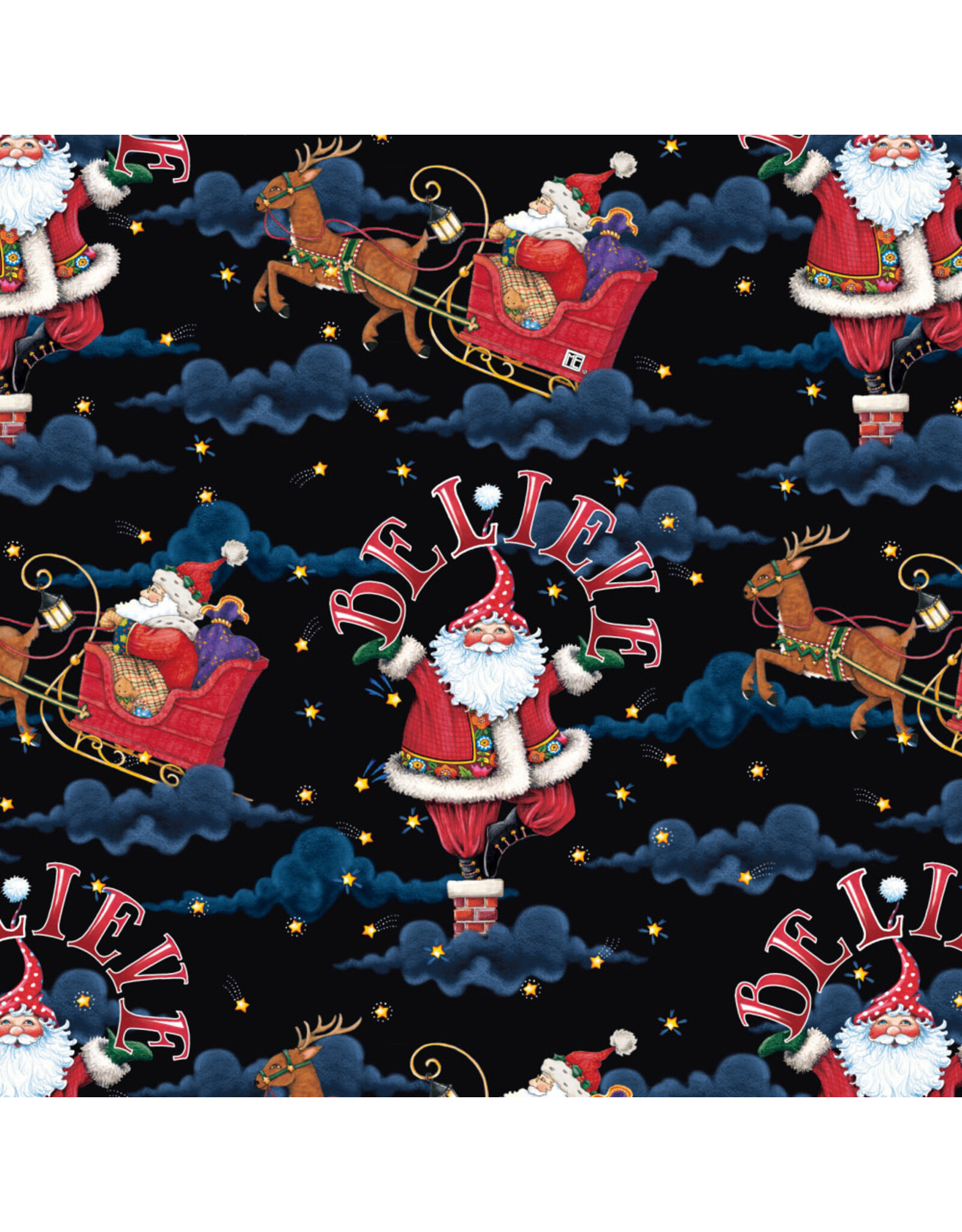 Mary Engelbreit So Much Joy, Believe Santa in Black, Fabric Half-Yards