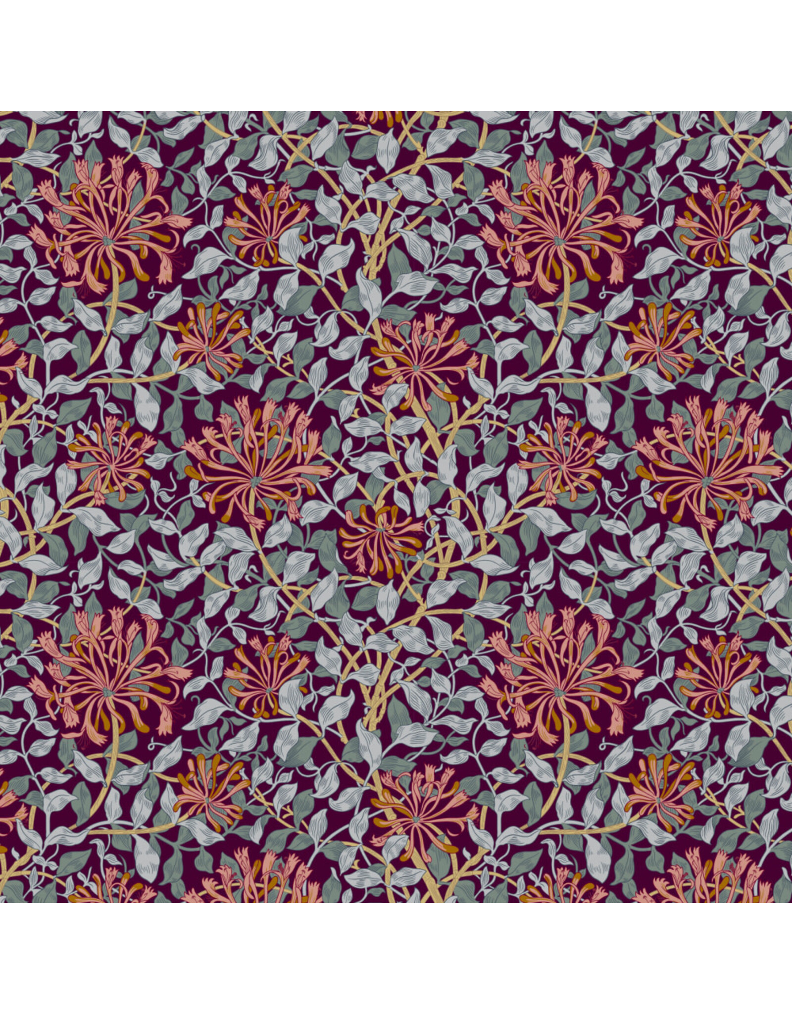 William Morris & Co. Morris & Co, Red House, Small Honeysuckle in Mulberry, Fabric Half-Yards
