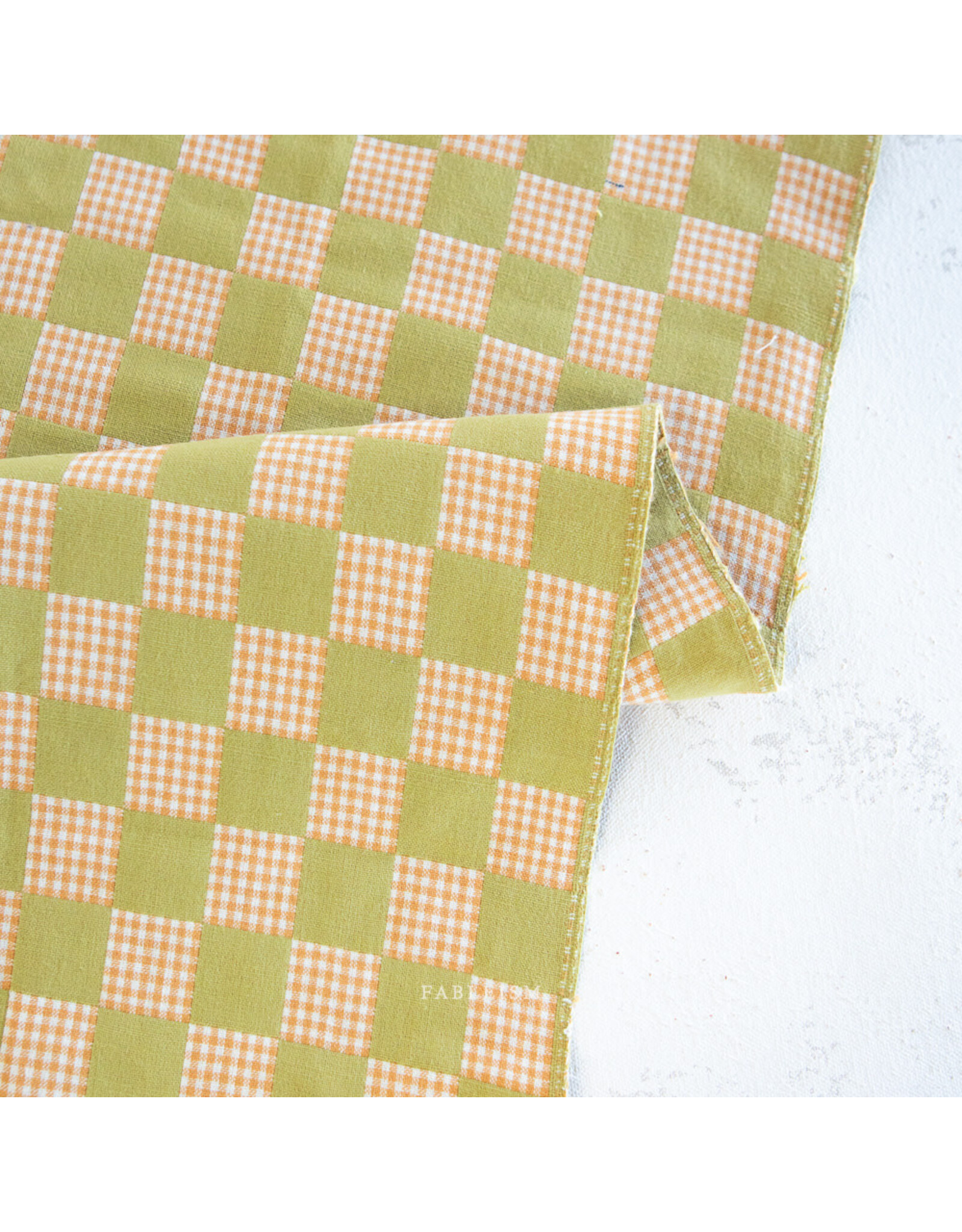 Fableism Checkmate, Checkers in Kiwi, Fabric Half-Yards