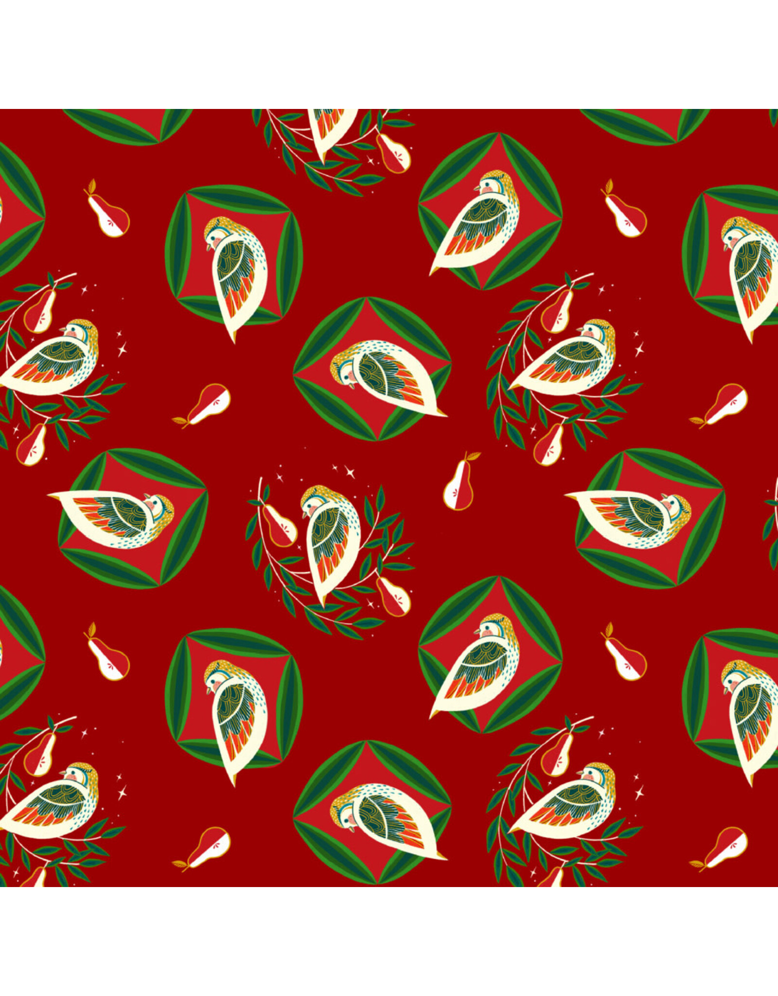 Cori Dantini 12 Days of Christmas, Partridge in Dark Red, Fabric Half-Yards