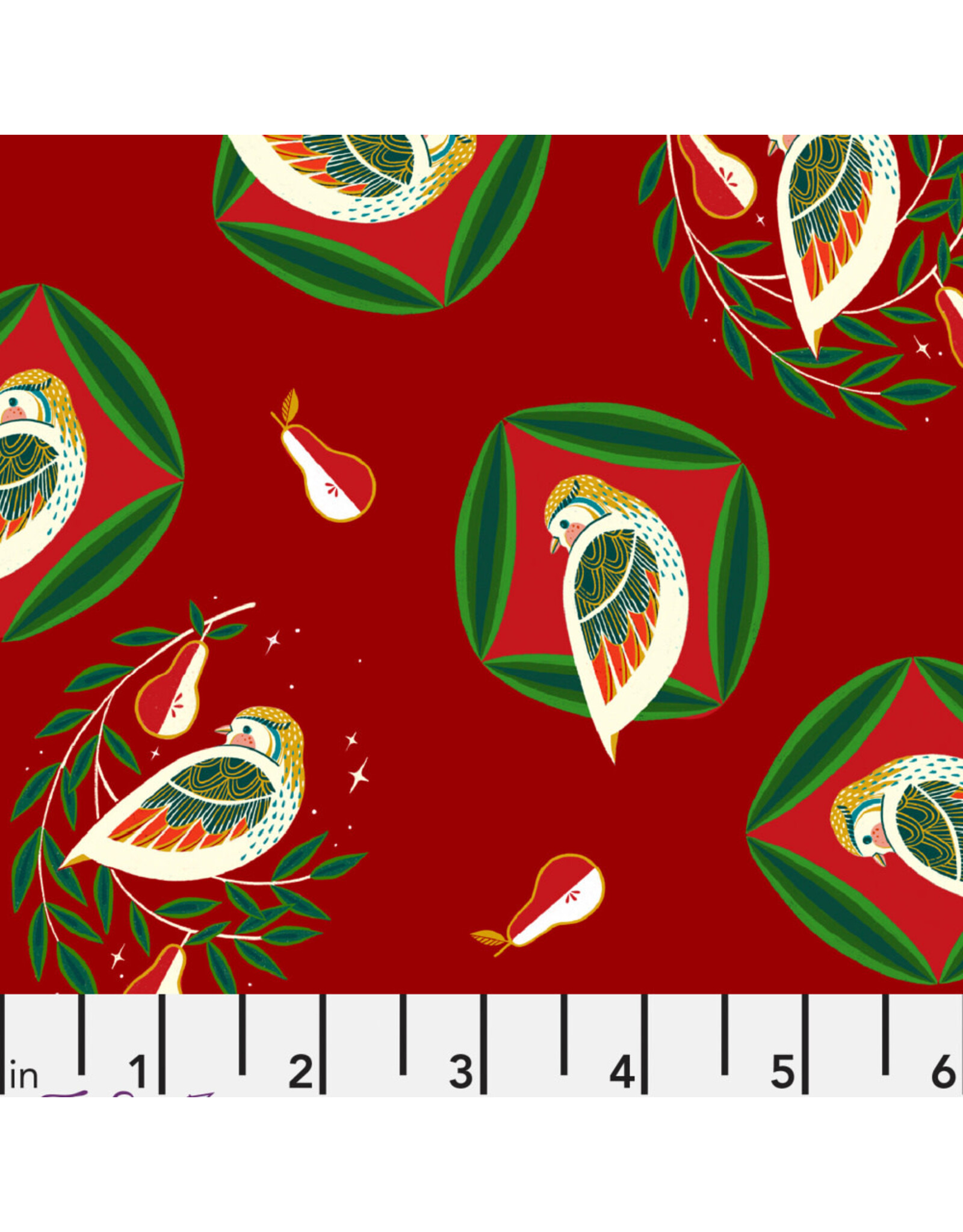 Cori Dantini 12 Days of Christmas, Partridge in Dark Red, Fabric Half-Yards
