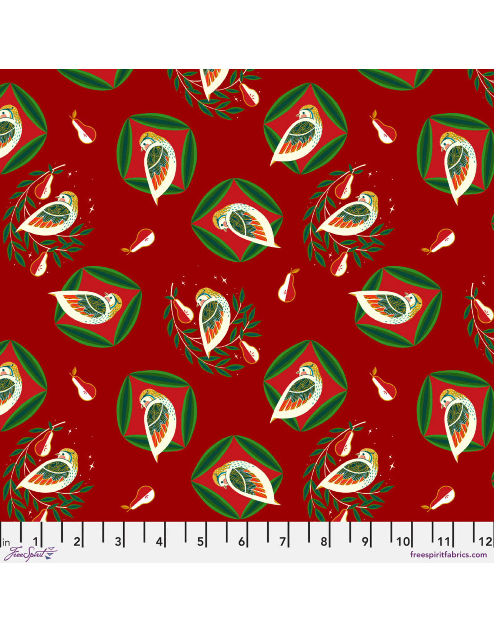 Cori Dantini 12 Days of Christmas, Partridge in Dark Red, Fabric Half-Yards