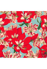 Martha Negley Holly Day, Holiday Floral in Red, Fabric Half-Yards