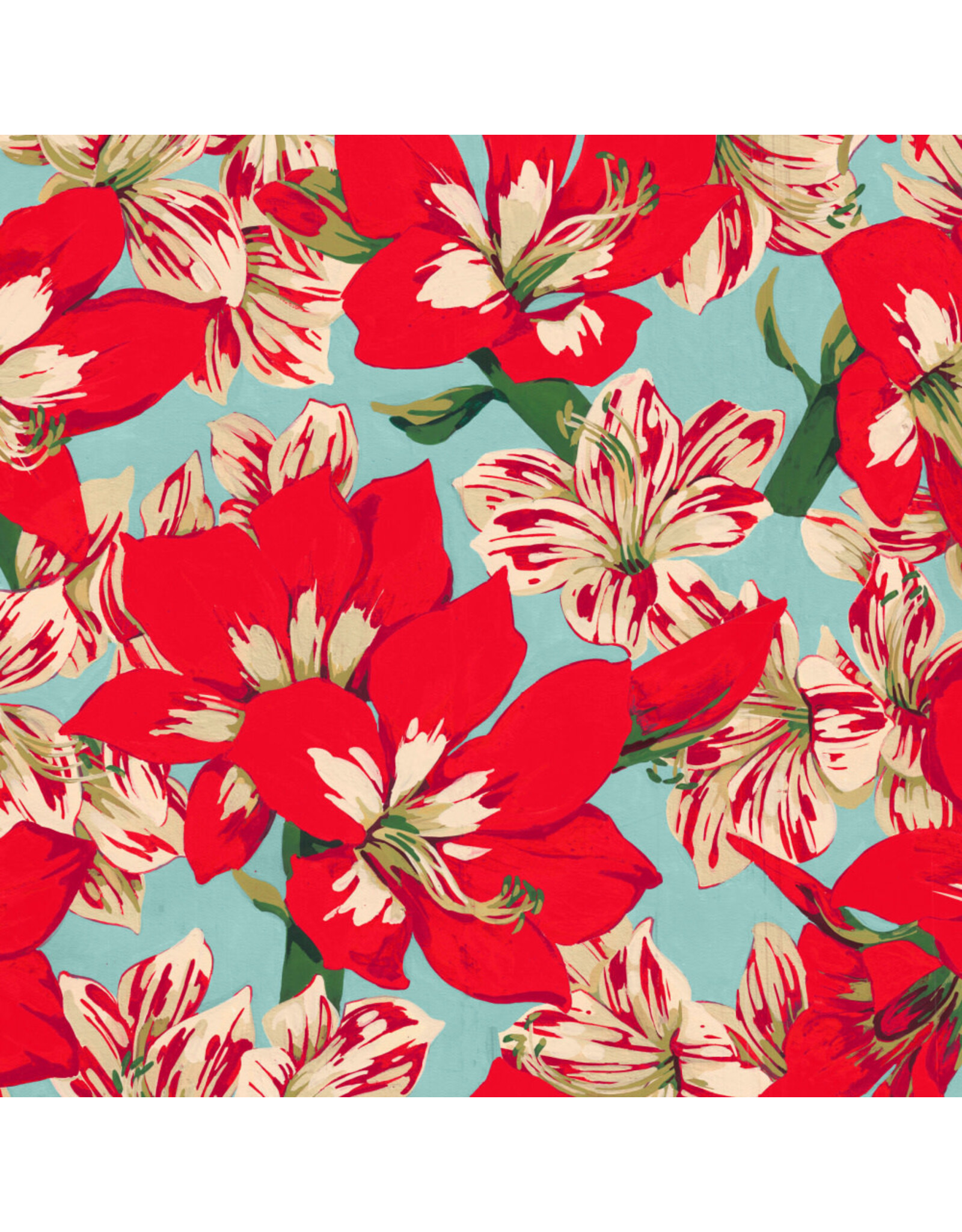 Martha Negley Holly Day, Holiday Floral in Red, Fabric Half-Yards