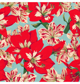 Martha Negley Holly Day, Holiday Floral in Red, Fabric Half-Yards