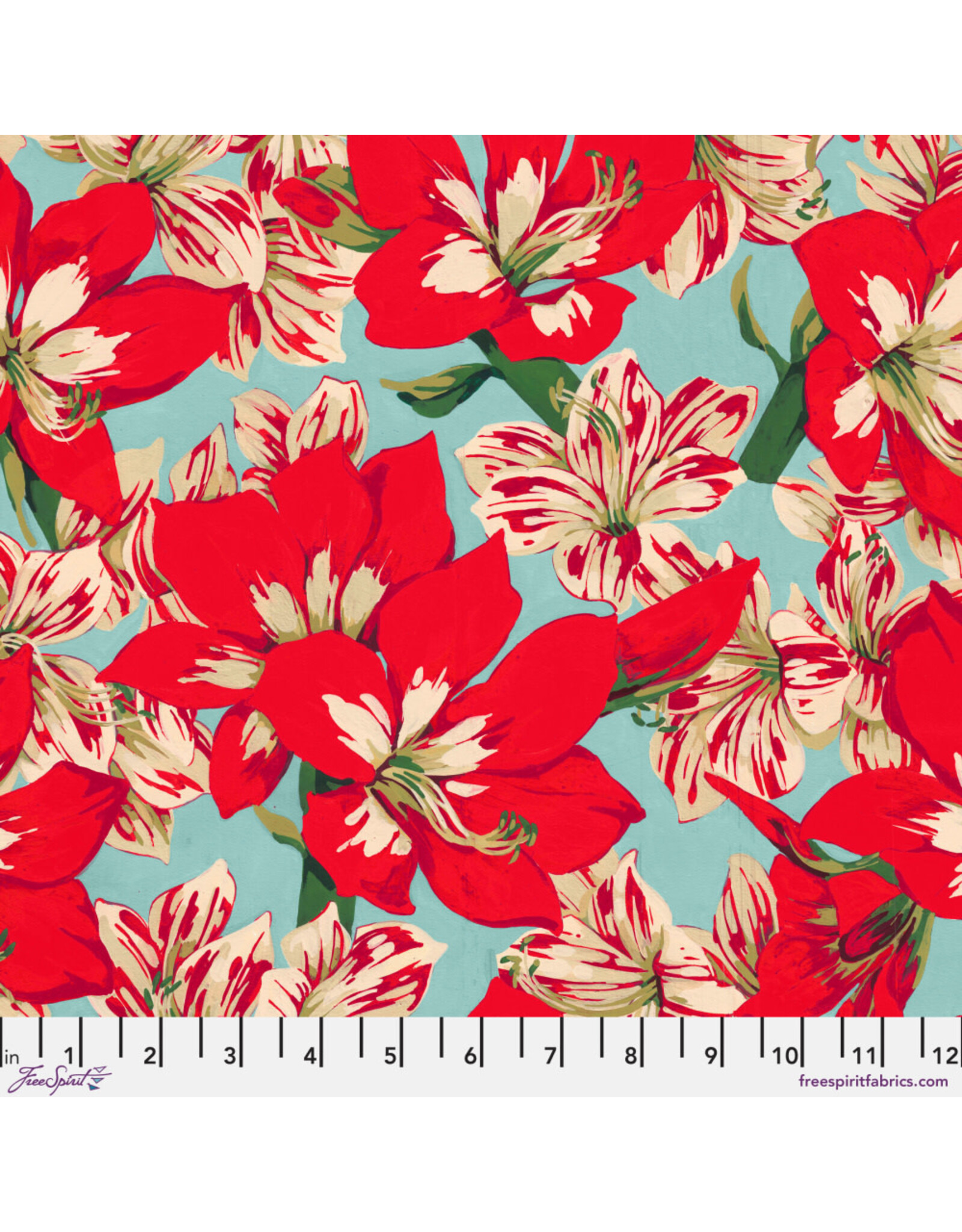 Martha Negley Holly Day, Holiday Floral in Red, Fabric Half-Yards