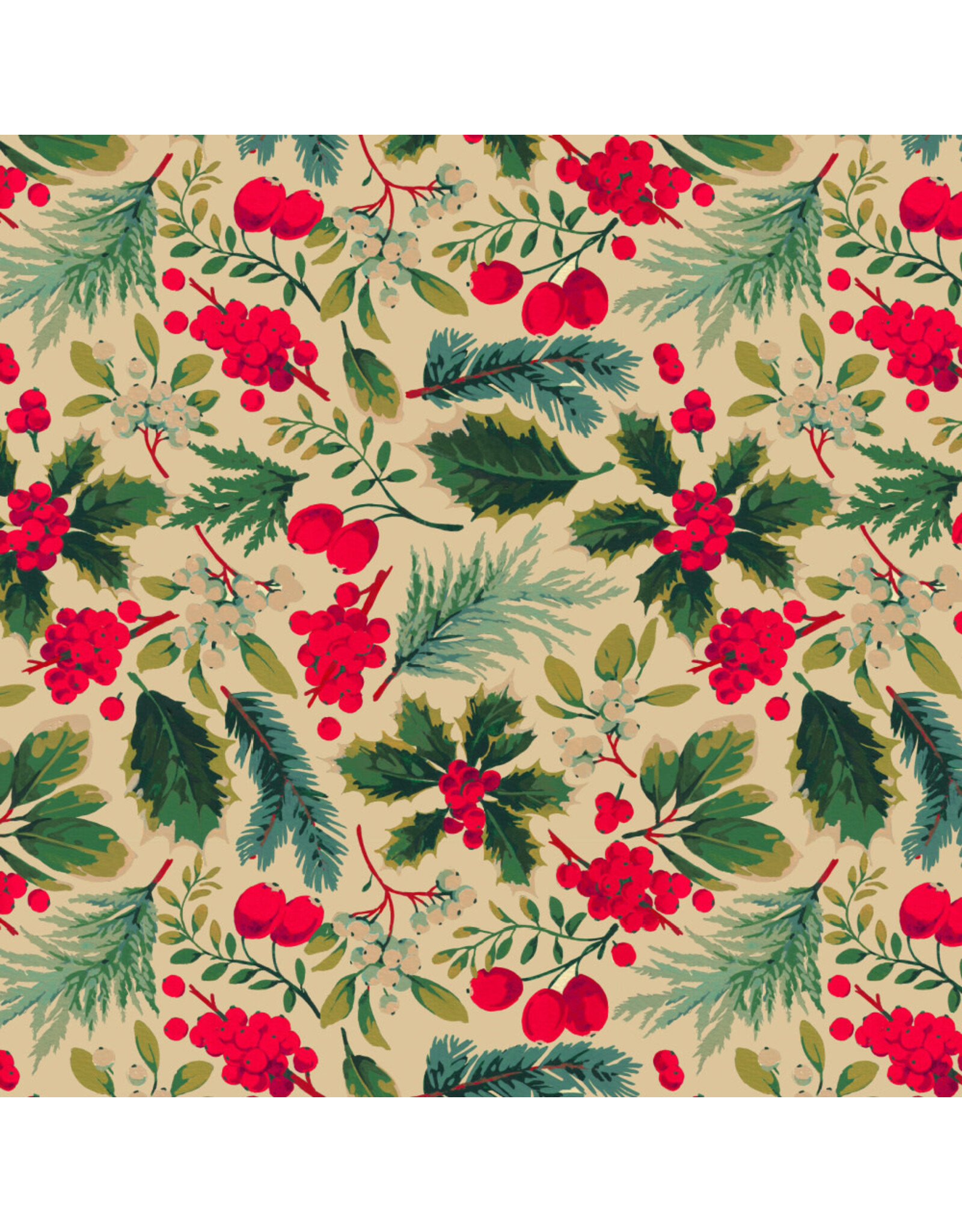 Martha Negley Holly Day, Holiday Mix in Cream, Fabric Half-Yards
