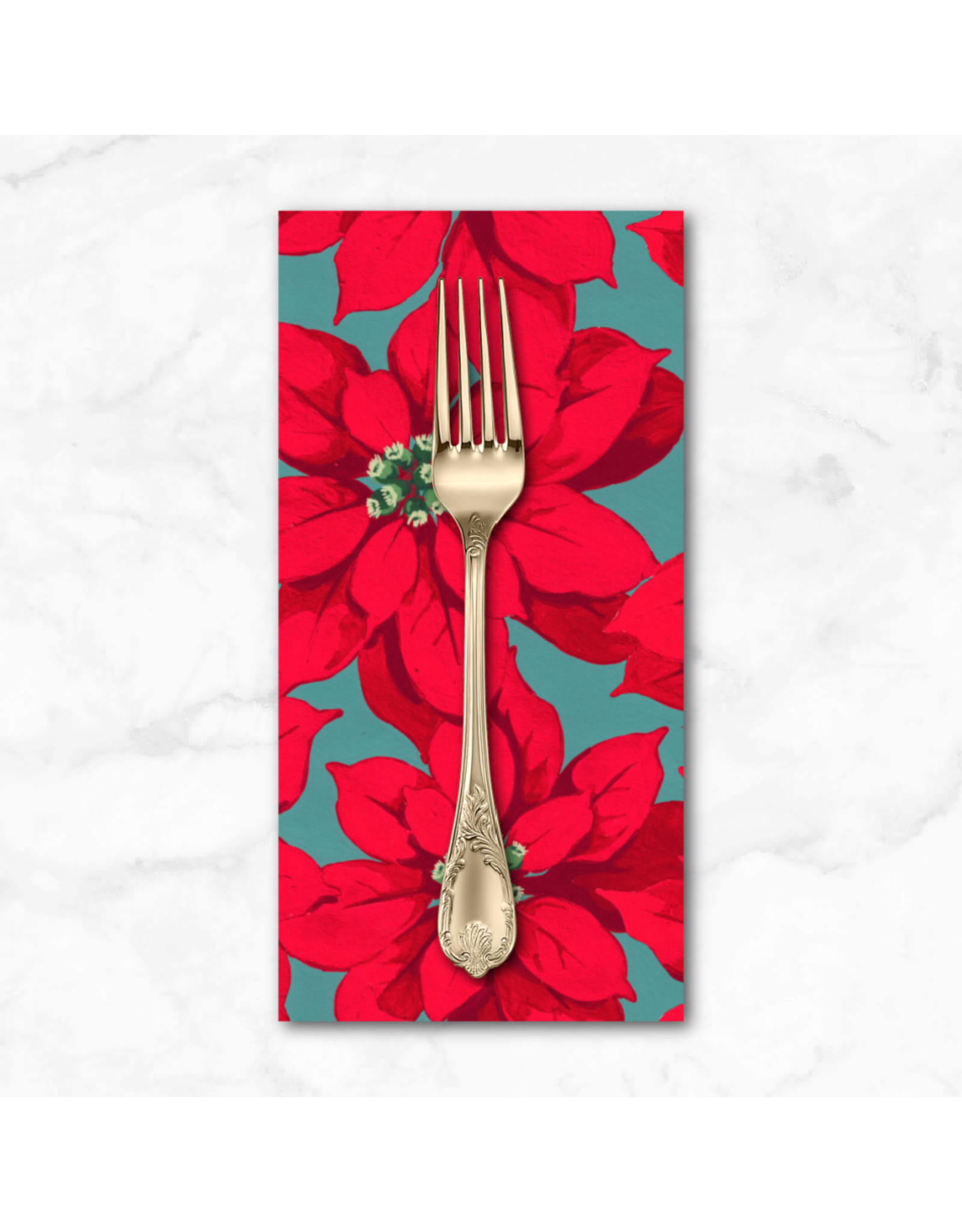 Christmas Collection Holly Day, Large Poinsettia in Red, Dinner Napkin