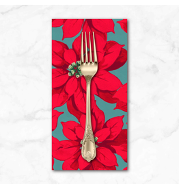 Christmas Collection Holly Day, Large Poinsettia in Red, Dinner Napkin