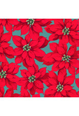 Martha Negley Holly Day, Large Poinsettia in Red, Fabric Half-Yards