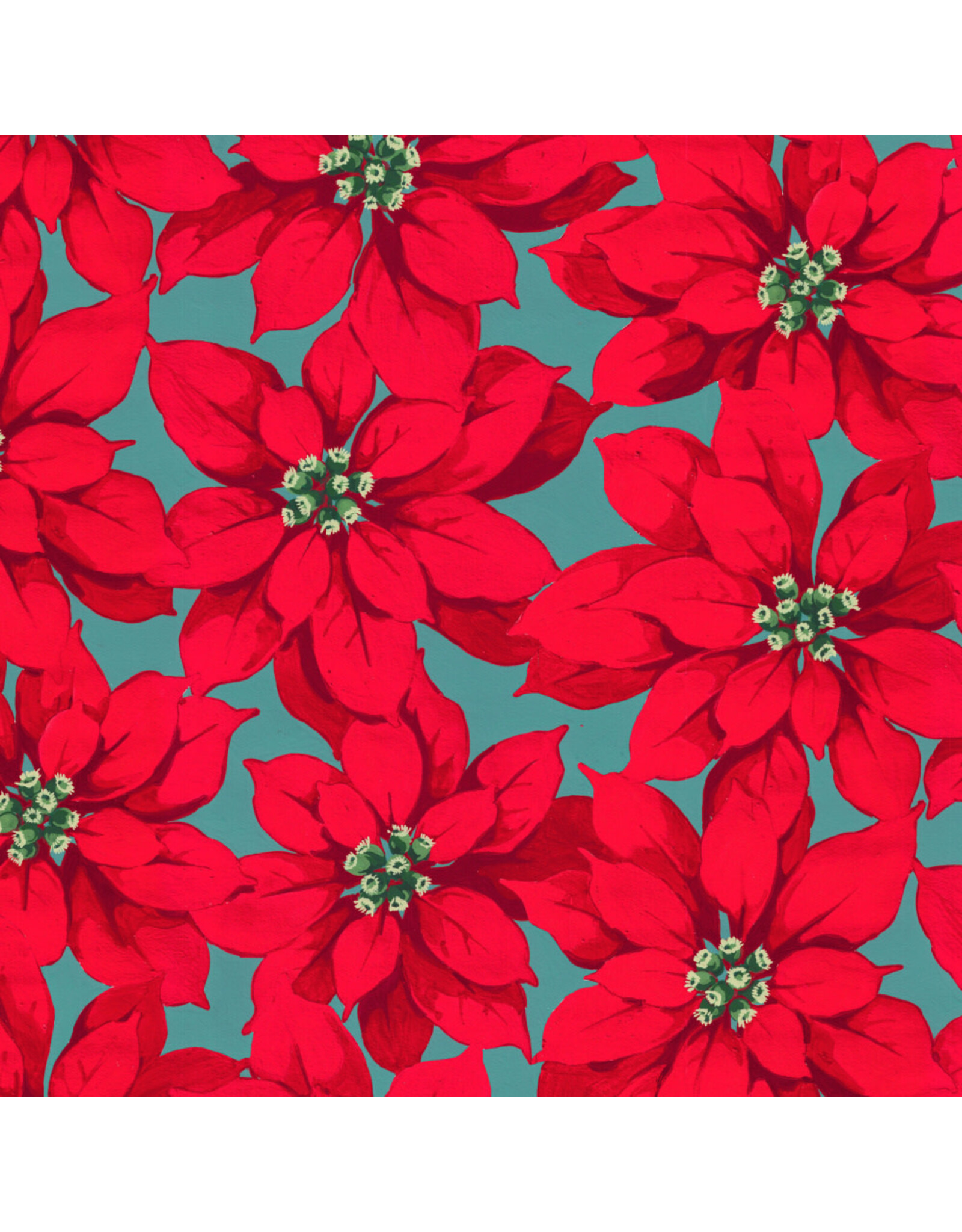 Martha Negley Holly Day, Large Poinsettia in Red, Fabric Half-Yards