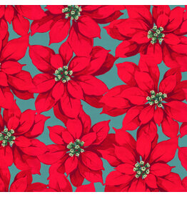 Martha Negley Holly Day, Large Poinsettia in Red, Fabric Half-Yards