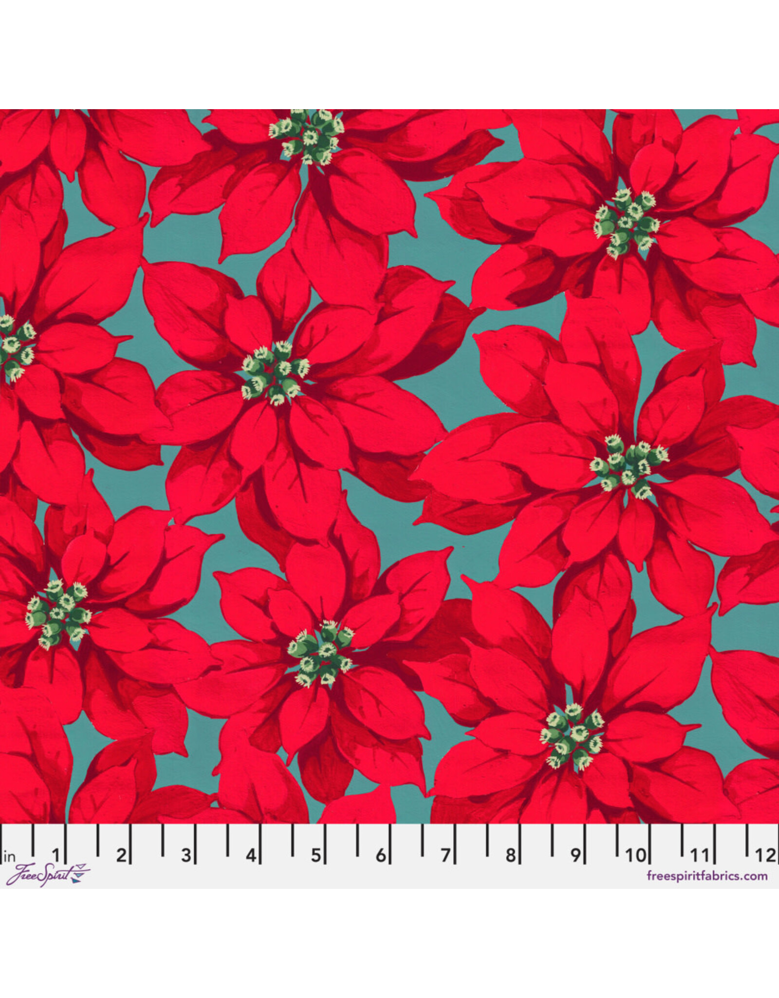 Martha Negley Holly Day, Large Poinsettia in Red, Fabric Half-Yards
