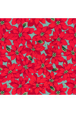 Martha Negley Holly Day, Little Poinsettia in Red, Fabric Half-Yards