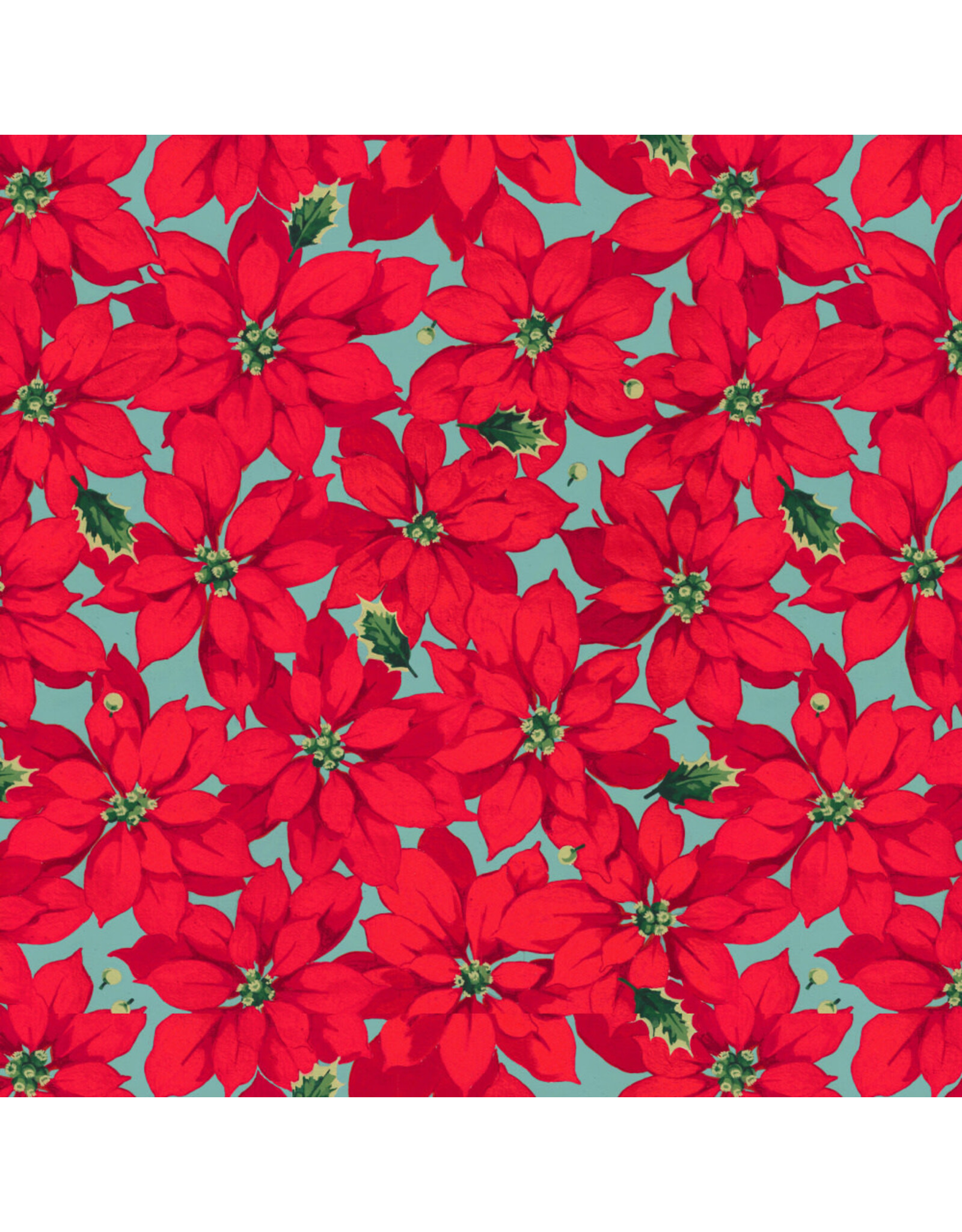 Martha Negley Holly Day, Little Poinsettia in Red, Fabric Half-Yards