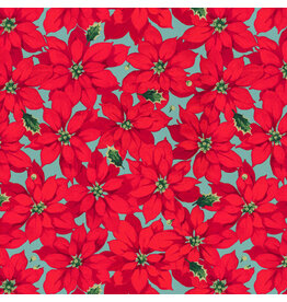 Martha Negley Holly Day, Little Poinsettia in Red, Fabric Half-Yards