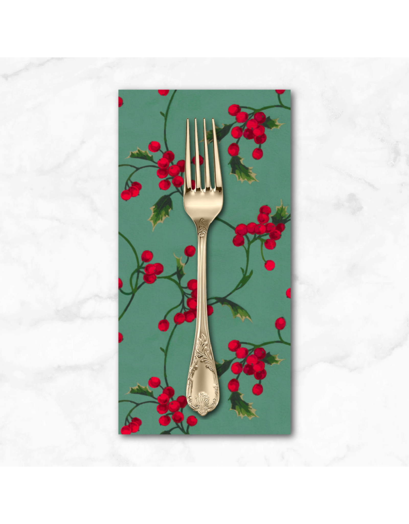 Christmas Collection Holly Day, Scroll in Green, Dinner Napkin