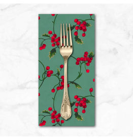 Christmas Collection Holly Day, Scroll in Green, Dinner Napkin