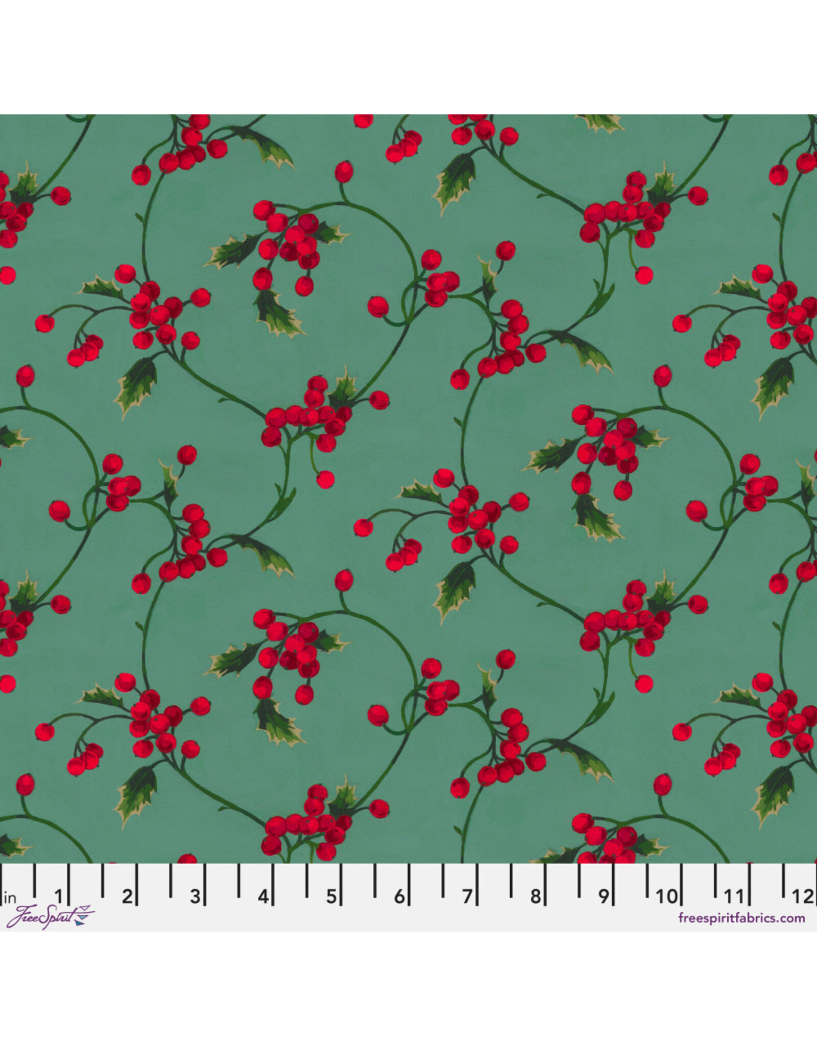 Martha Negley Holly Day, Scroll in Green, Fabric Half-Yards