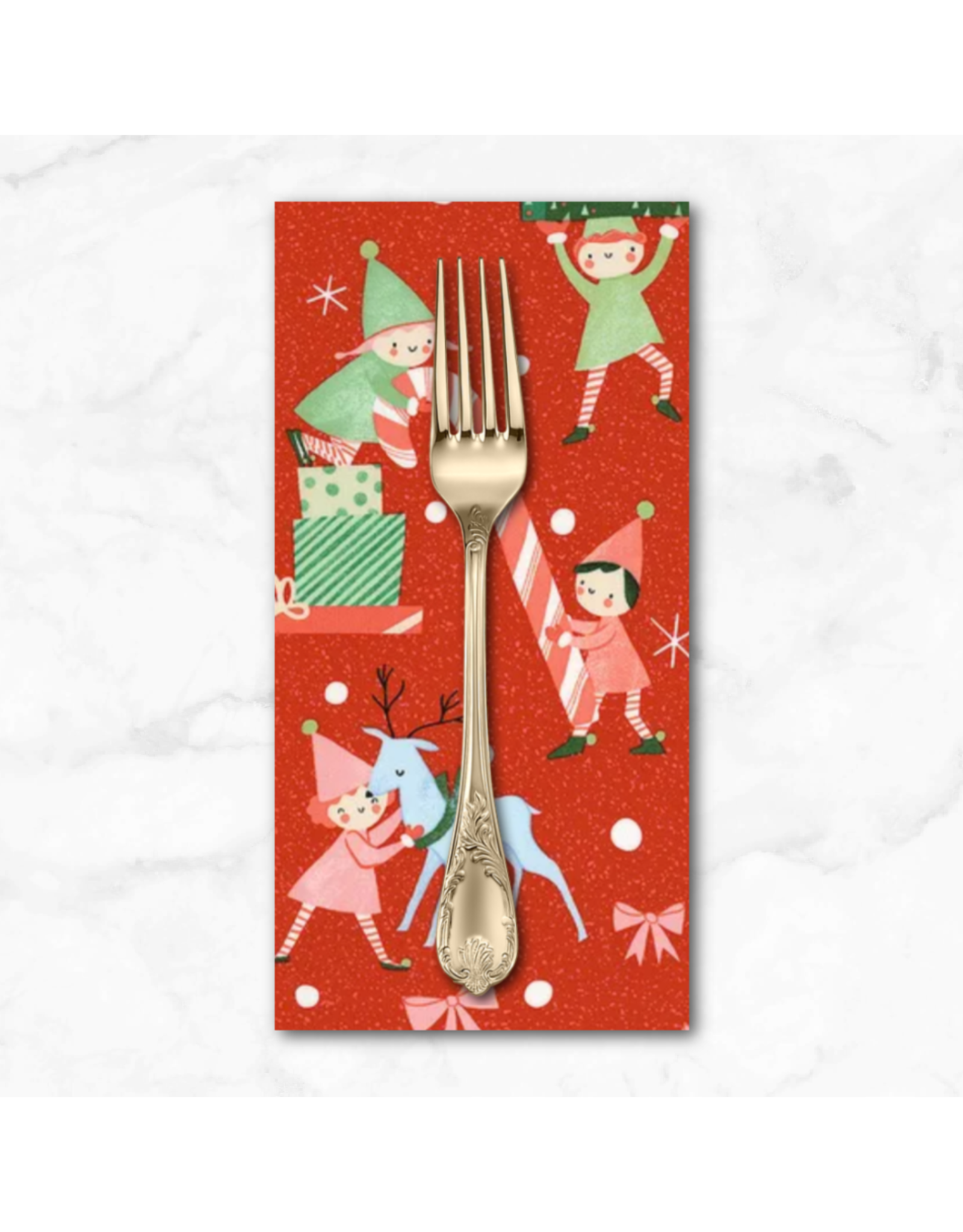 Christmas Collection Tiny Christmas, Elves in Christmas Red, Dinner Napkin