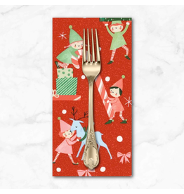 Christmas Collection Tiny Christmas, Elves in Christmas Red, Dinner Napkin
