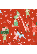 Lizzy House Tiny Christmas, Elves in Christmas Red, Fabric Half-Yards Lizzy House Tiny Christmas, Elves in Christmas Red, Fabric Half-Yards