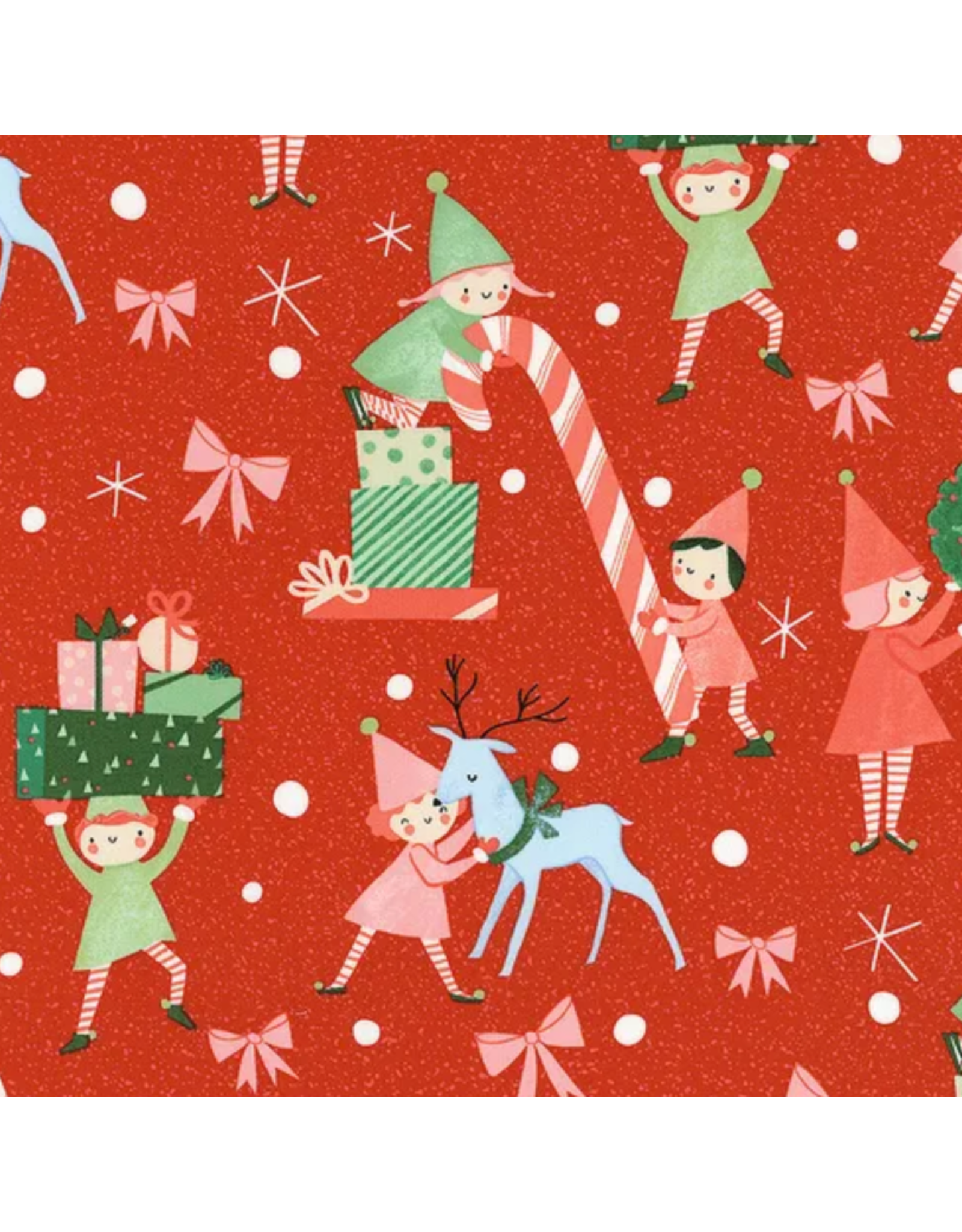 Lizzy House Tiny Christmas, Elves in Christmas Red, Fabric Half-Yards