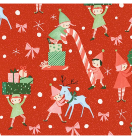 Lizzy House Tiny Christmas, Elves in Christmas Red, Fabric Half-Yards