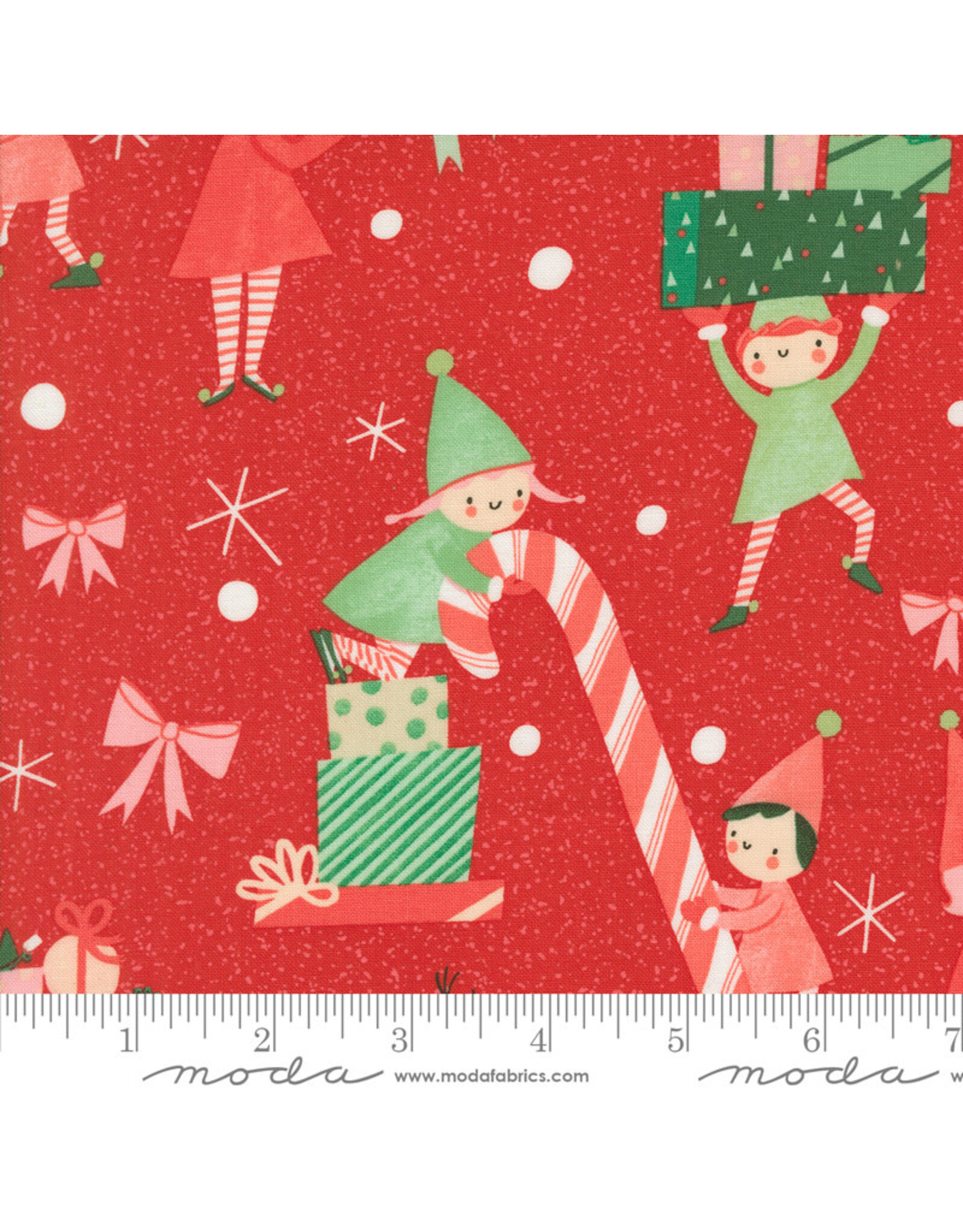 Lizzy House Tiny Christmas, Elves in Christmas Red, Fabric Half-Yards