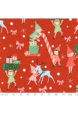 Lizzy House Tiny Christmas, Elves in Christmas Red, Fabric Half-Yards Lizzy House Tiny Christmas, Elves in Christmas Red, Fabric Half-Yards