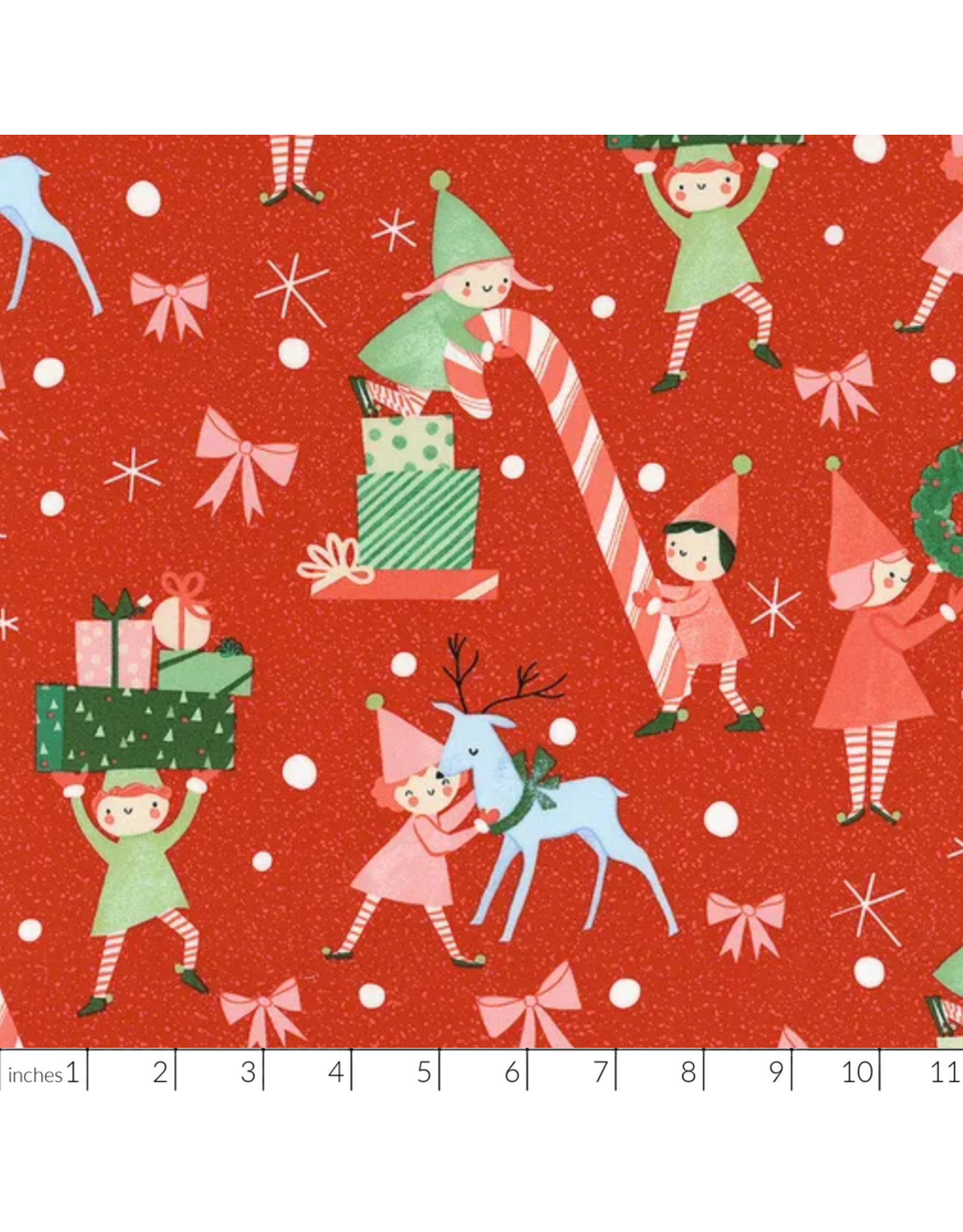 Lizzy House Tiny Christmas, Elves in Christmas Red, Fabric Half-Yards