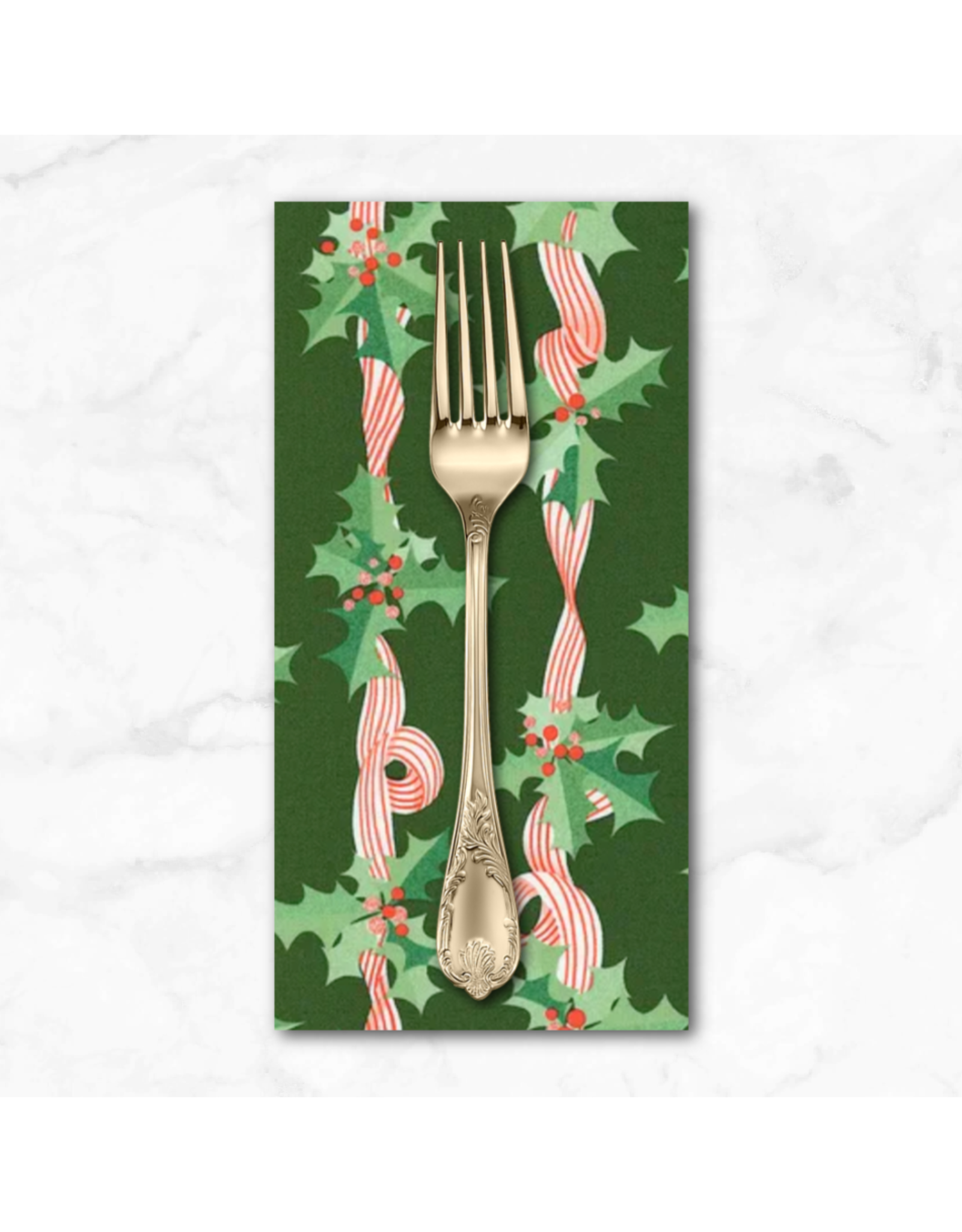 Christmas Collection Tiny Christmas, Holly Stripes in Pine, Dinner Napkin