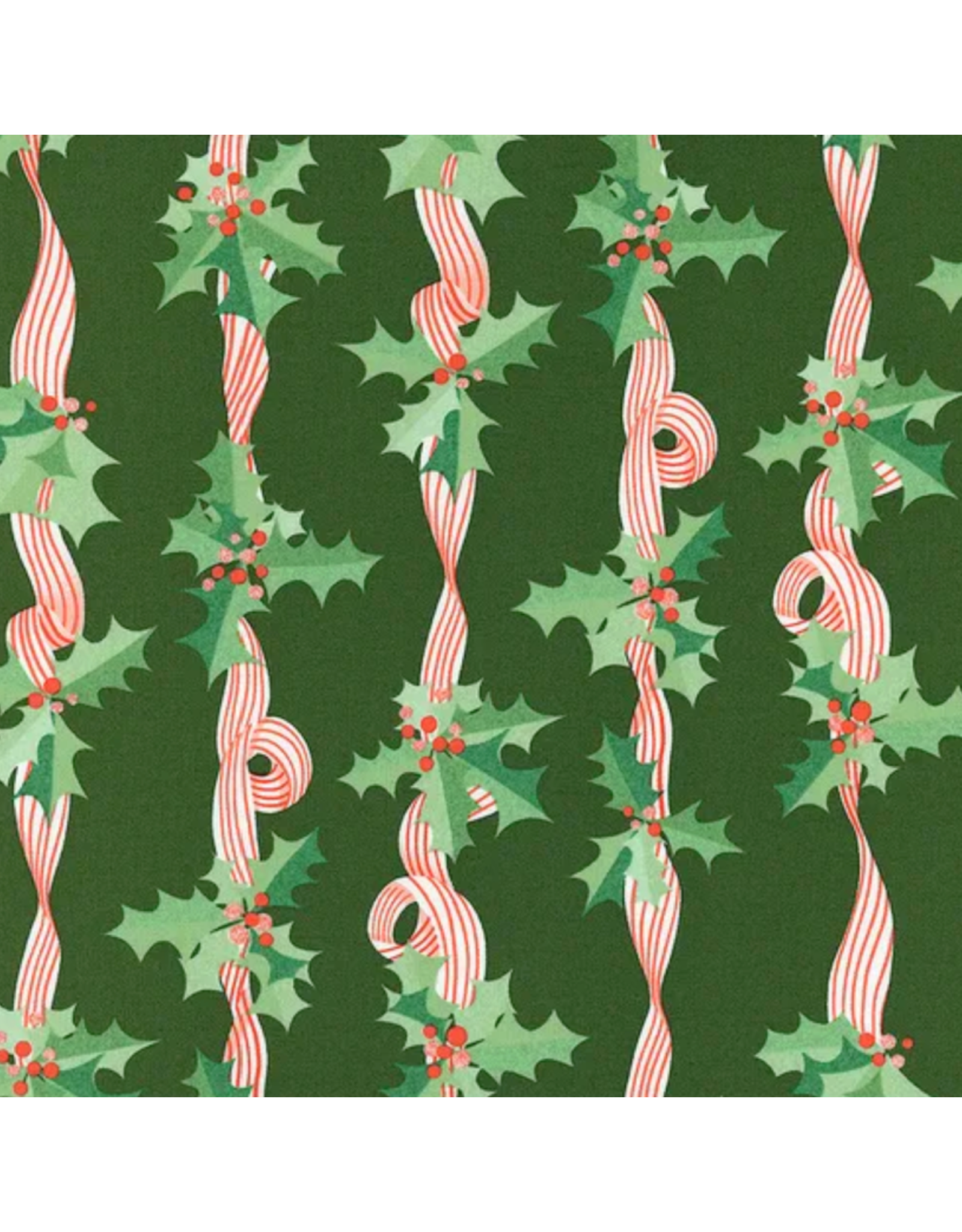 Lizzy House Tiny Christmas, Holly Stripes in Pine, Fabric Half-Yards