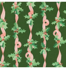Lizzy House Tiny Christmas, Holly Stripes in Pine, Fabric Half-Yards