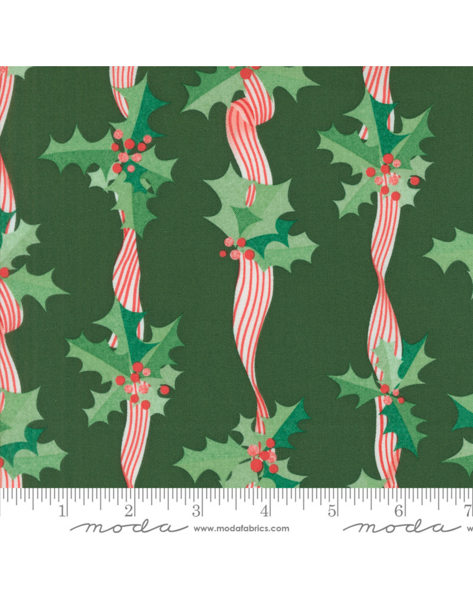 Lizzy House Tiny Christmas, Holly Stripes in Pine, Fabric Half-Yards