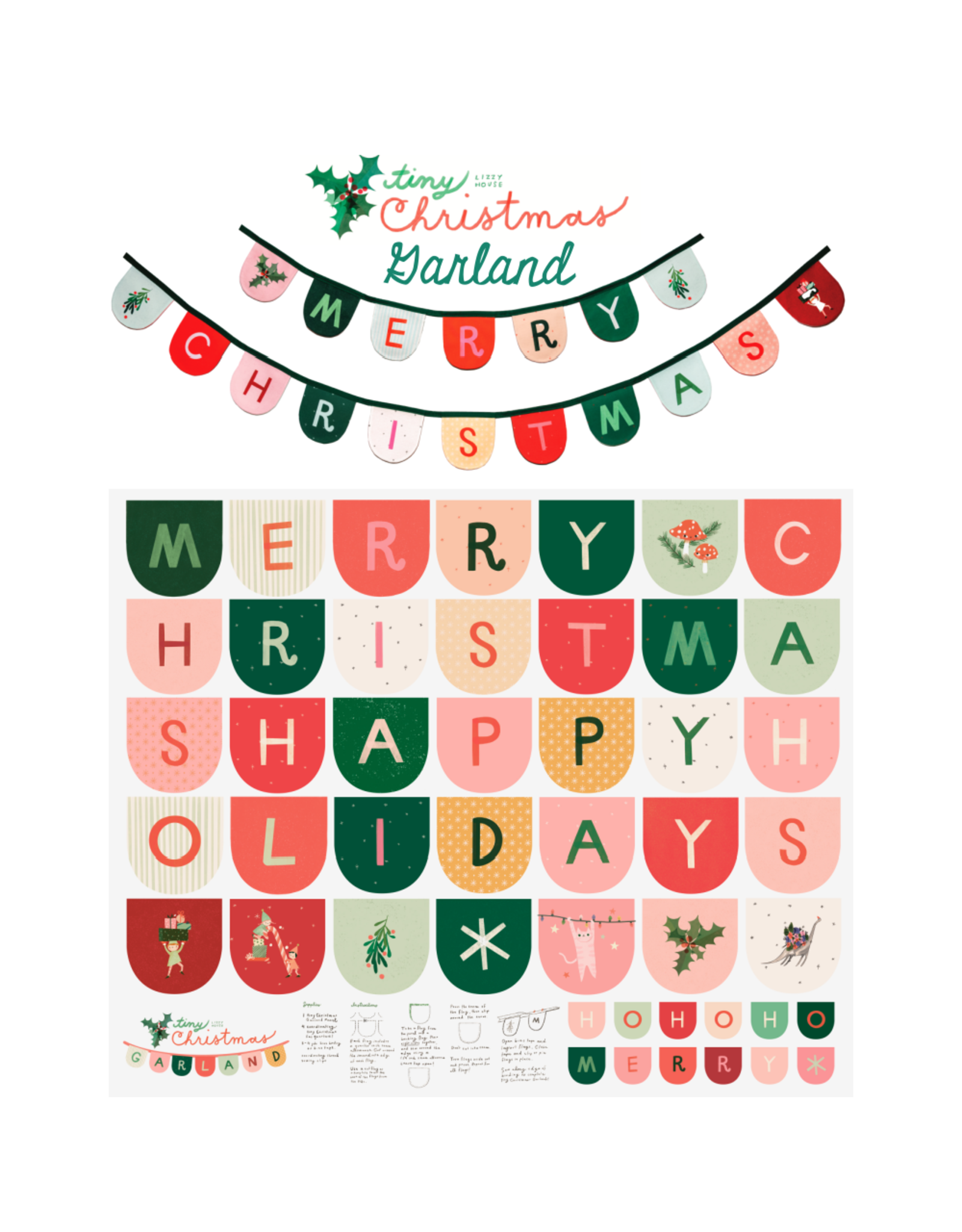 Lizzy House Tiny Christmas, Garland Panel in Snow, 36" x 44" Panel