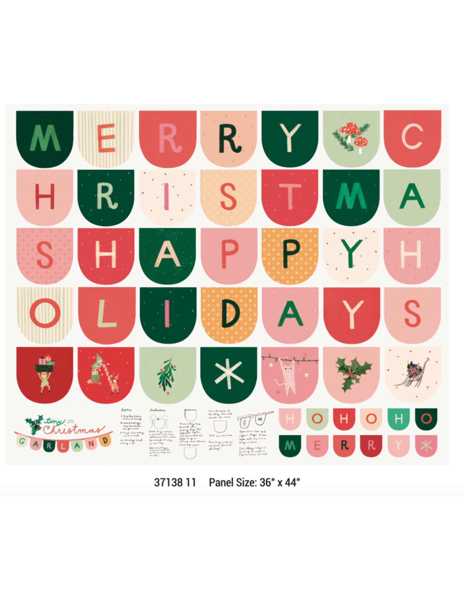 Lizzy House Tiny Christmas, Garland Panel in Snow, 36" x 44" Panel